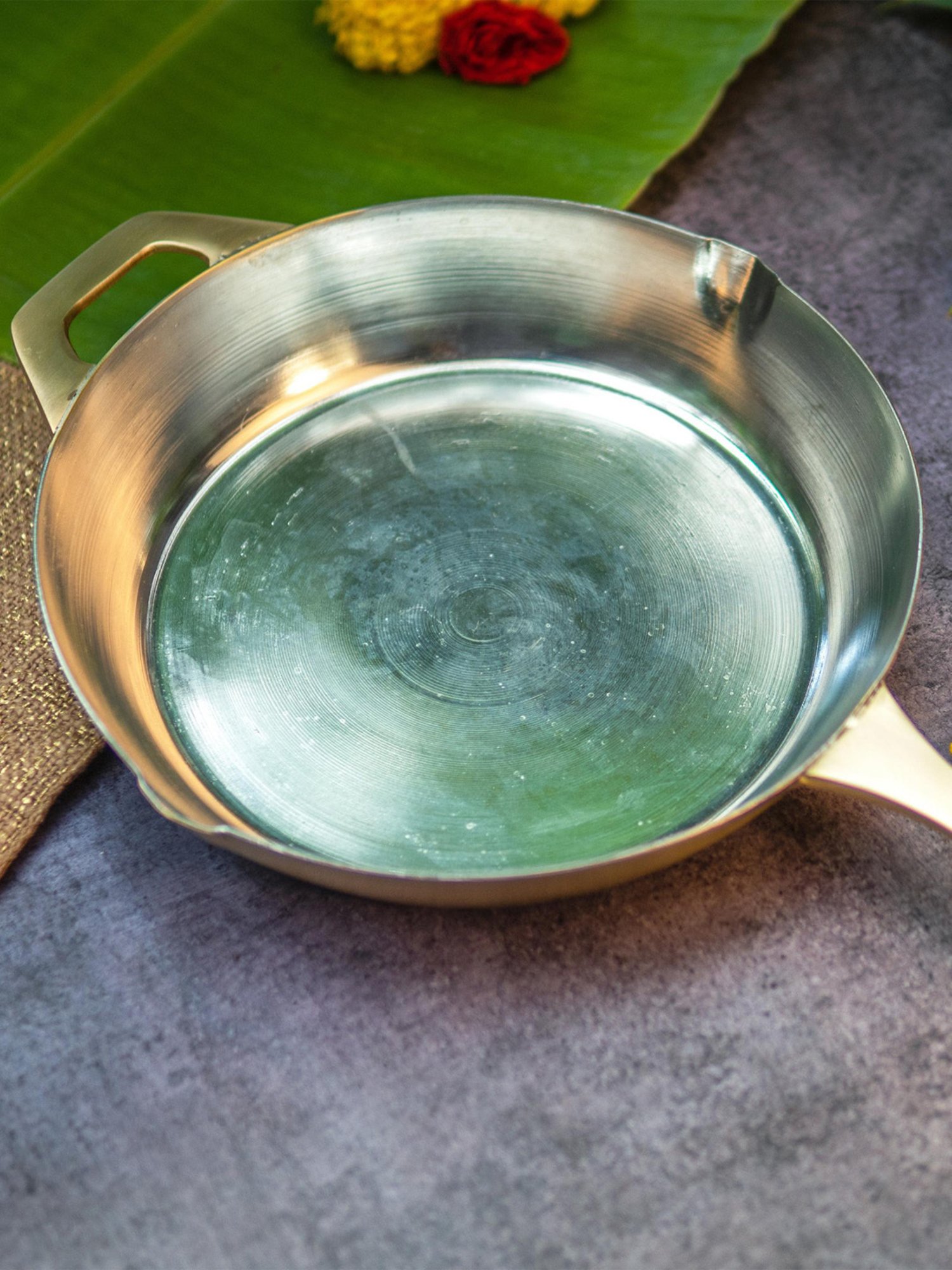 Ambi Pure Brass Fry Pan With Heavy Base - 10 Inches Diameter