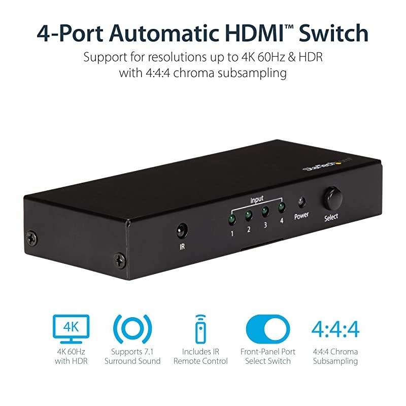 com HDMI 20 Switch 4 Port 4K 60Hz HDMI Automatic Video Switch Box Multi Port Hub w 1 In 4 Out Functionality VS421HD20