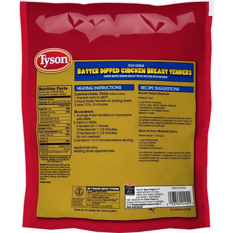 Tyson All Natural Batter Dipped Chicken Breast Tenders - Frozen - 25.5oz