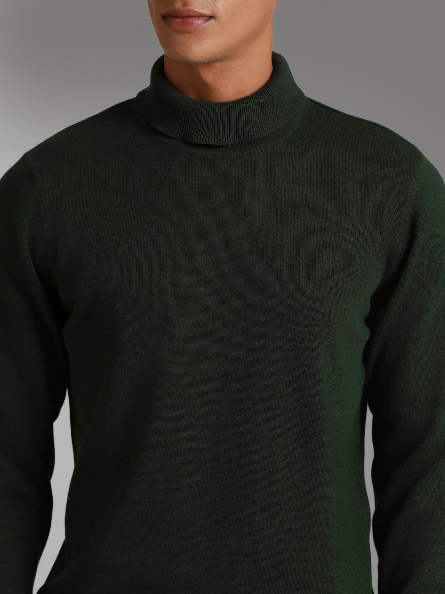High Star Green Cotton Regular Fit Sweater