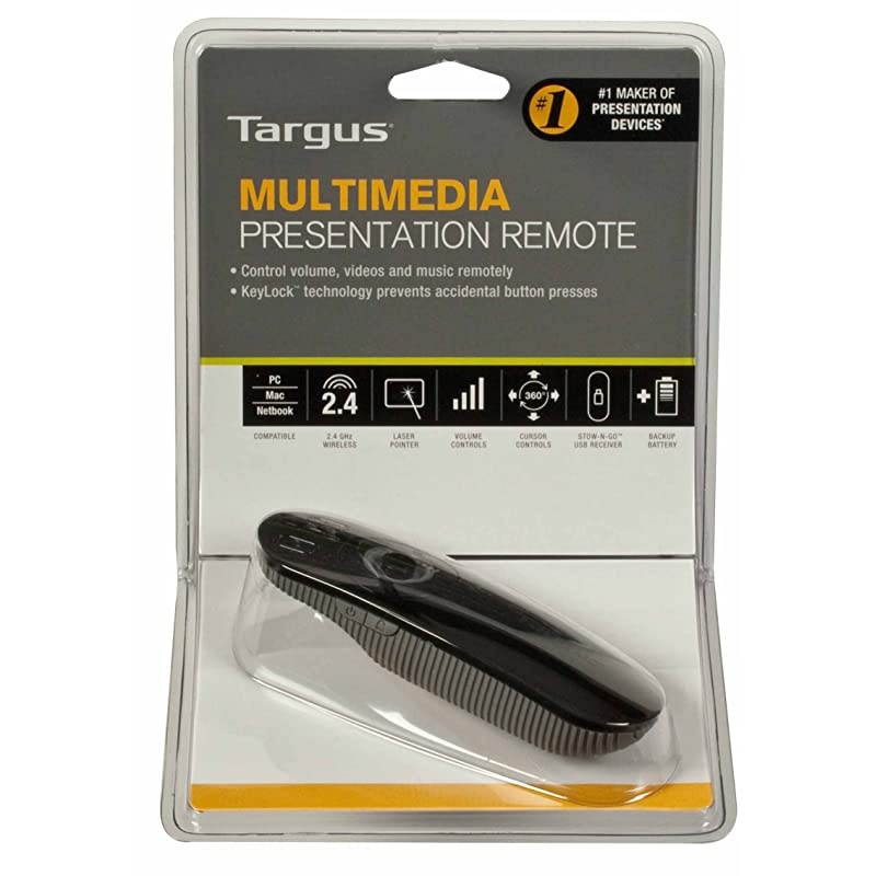 Wireless USB Multimedia Presentation Remote with Laser Pointer Bluetooth Control Simple Control for Professional Presenter Black with Gray AMP09US