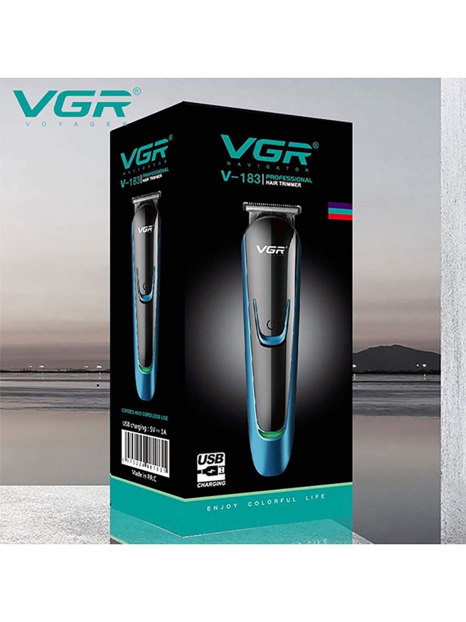 VGR V-183 Professional Corded and Cordless Hair Trimmer - 120 min Runtime (Black and Blue )