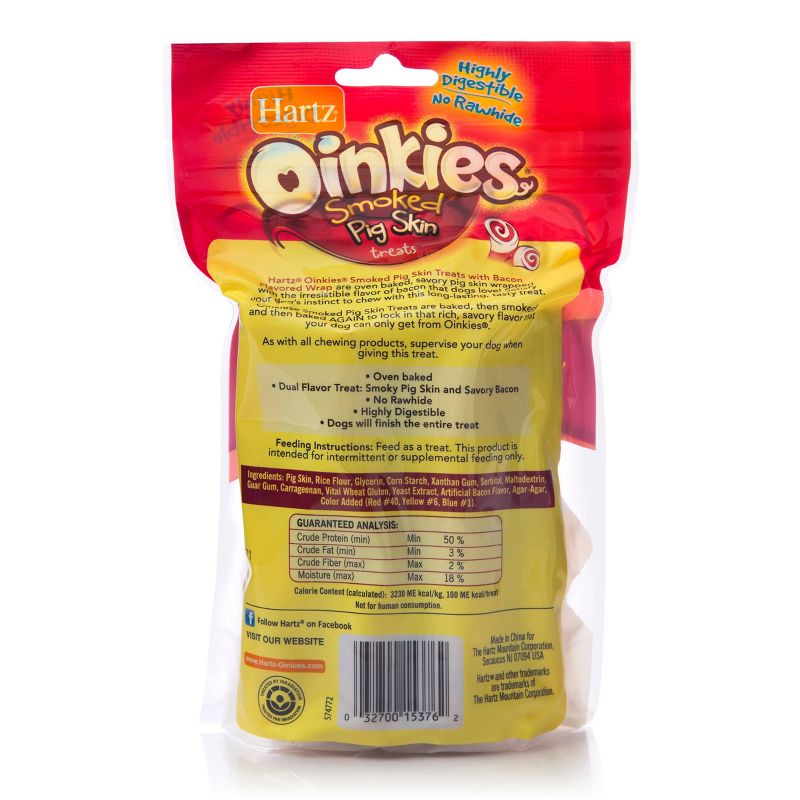 Hartz Oinkies Bacon Wrapped Pig Skin Twist Jerky Chews Dog Treats - 8ct