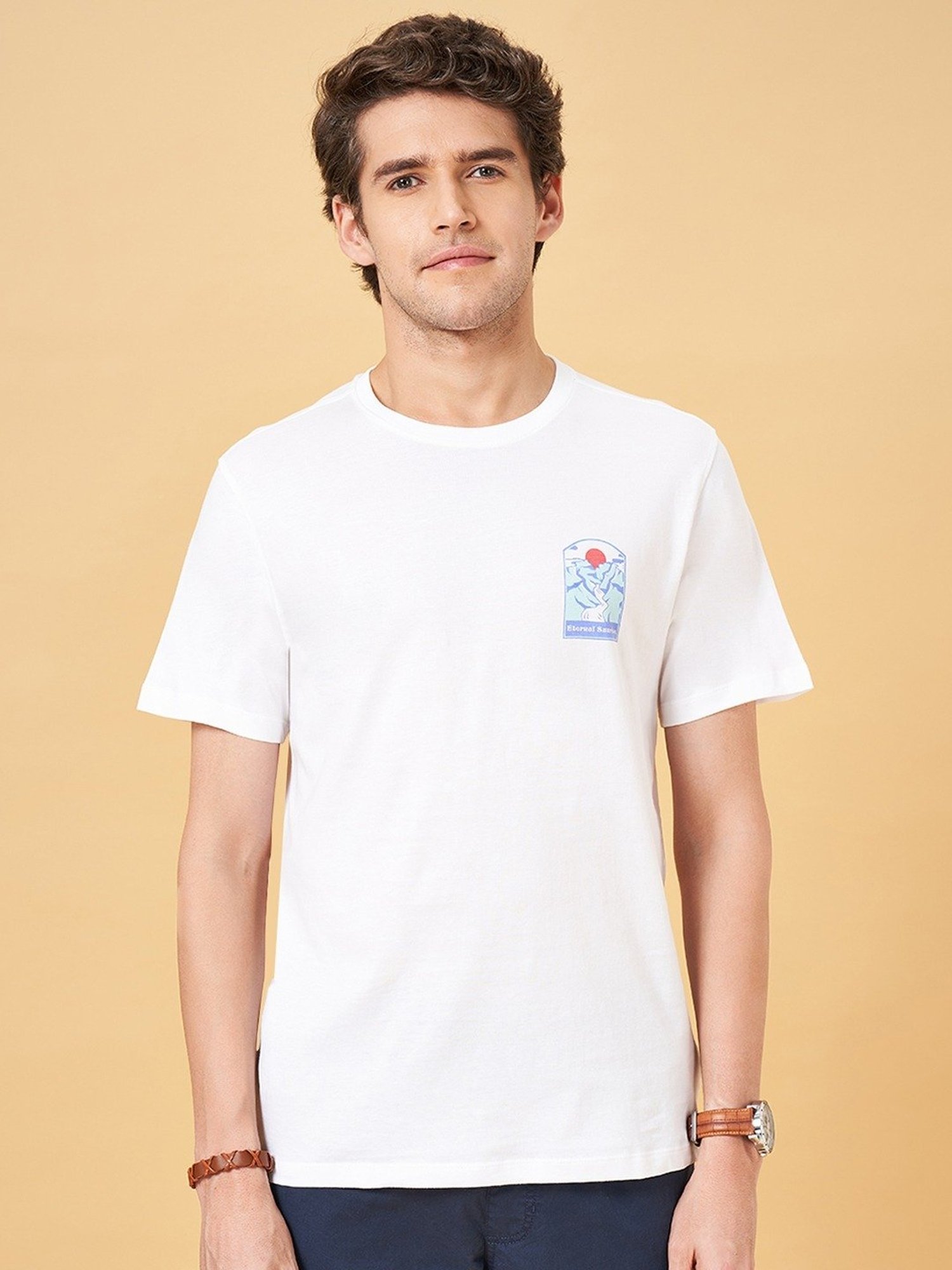 Urban Ranger by Pantaloons Gardenia Cotton Slim Fit Printed T-Shirt
