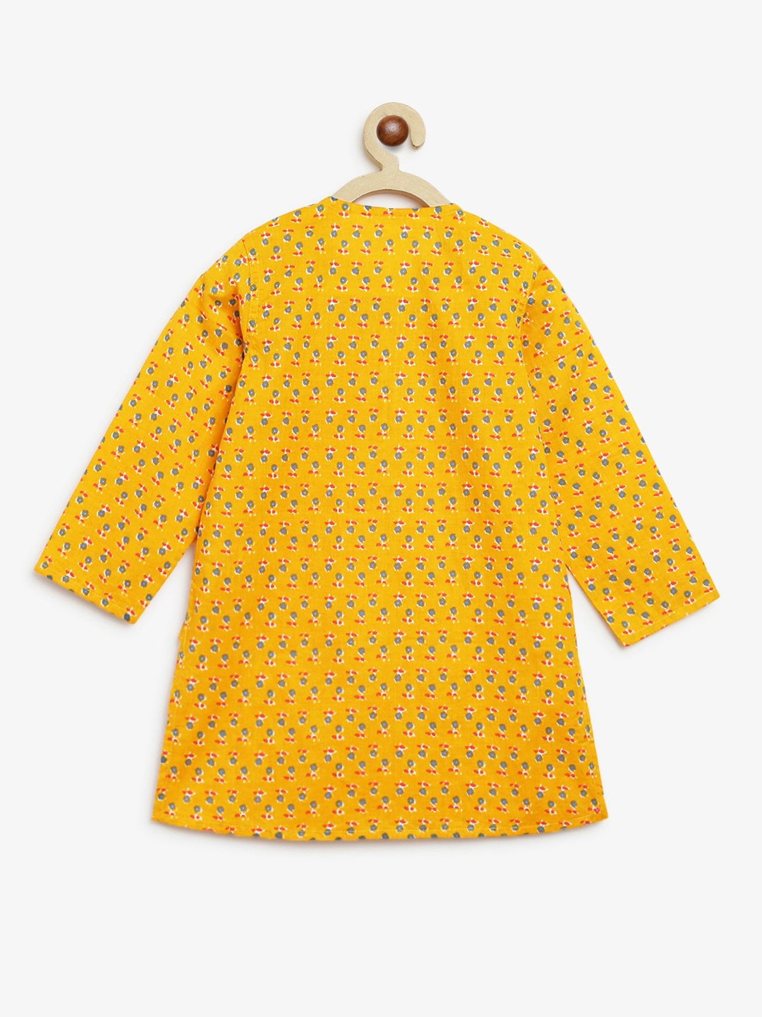 Campana Kids Yellow & White Floral Print Full Sleeves Kurta with Pajamas