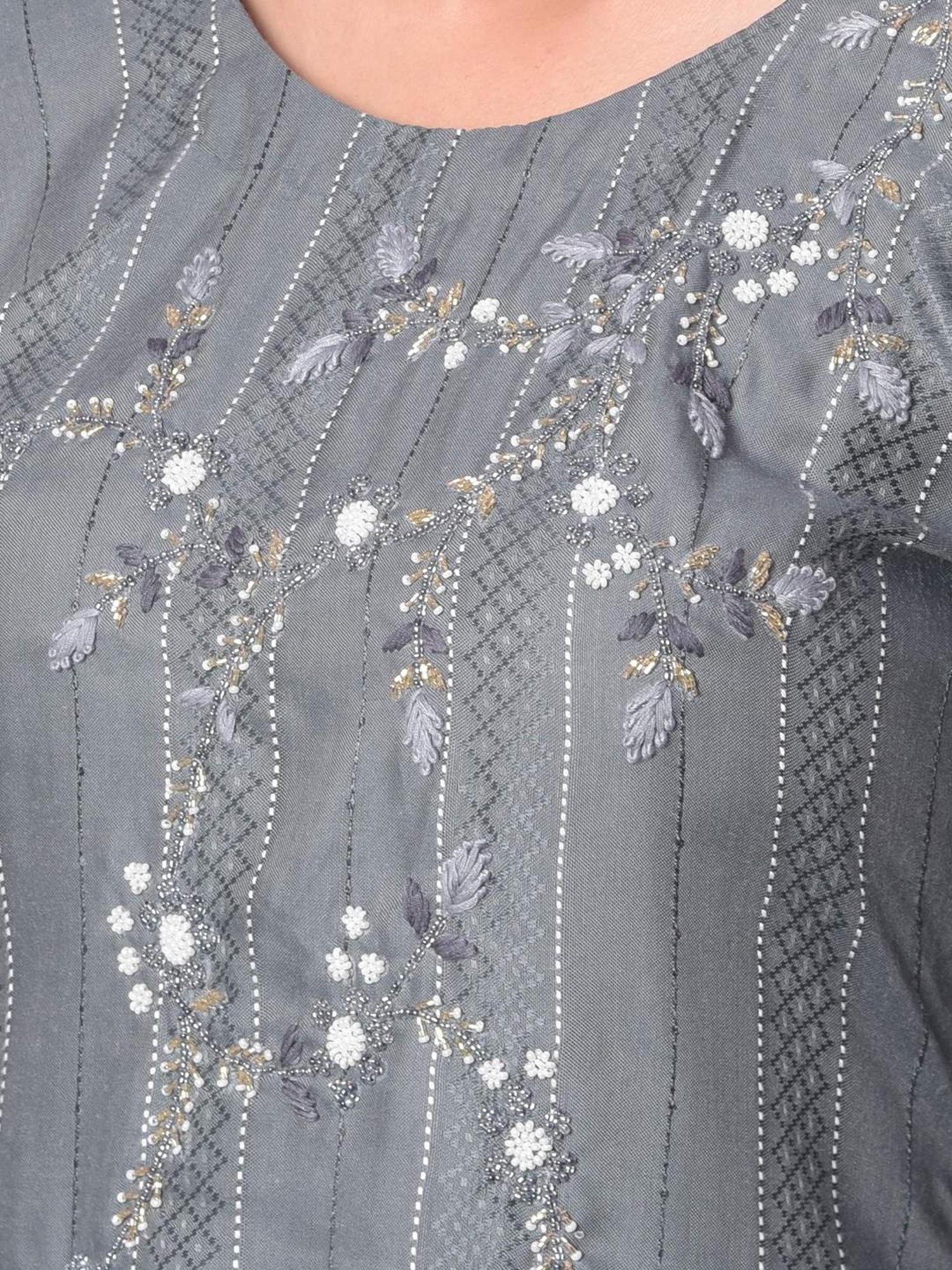 Dollar Missy Grey Embroidered Straight Kurta