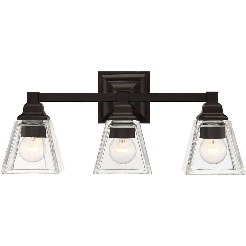 Regency Hill Wall Light Bronze Hardwired 20" Wide Fixture Clear Glass Shades for Bathroom Vanity Mirror