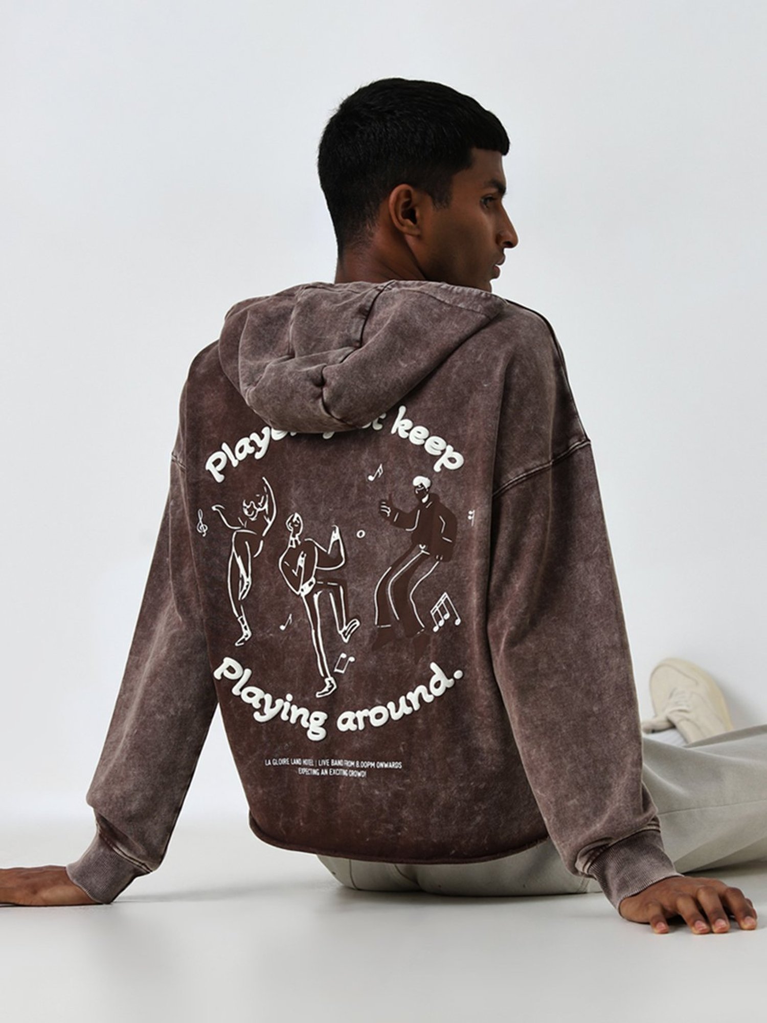 Nuon by Westside Brown Text Design Relaxed-Fit Cotton Sweatshirt