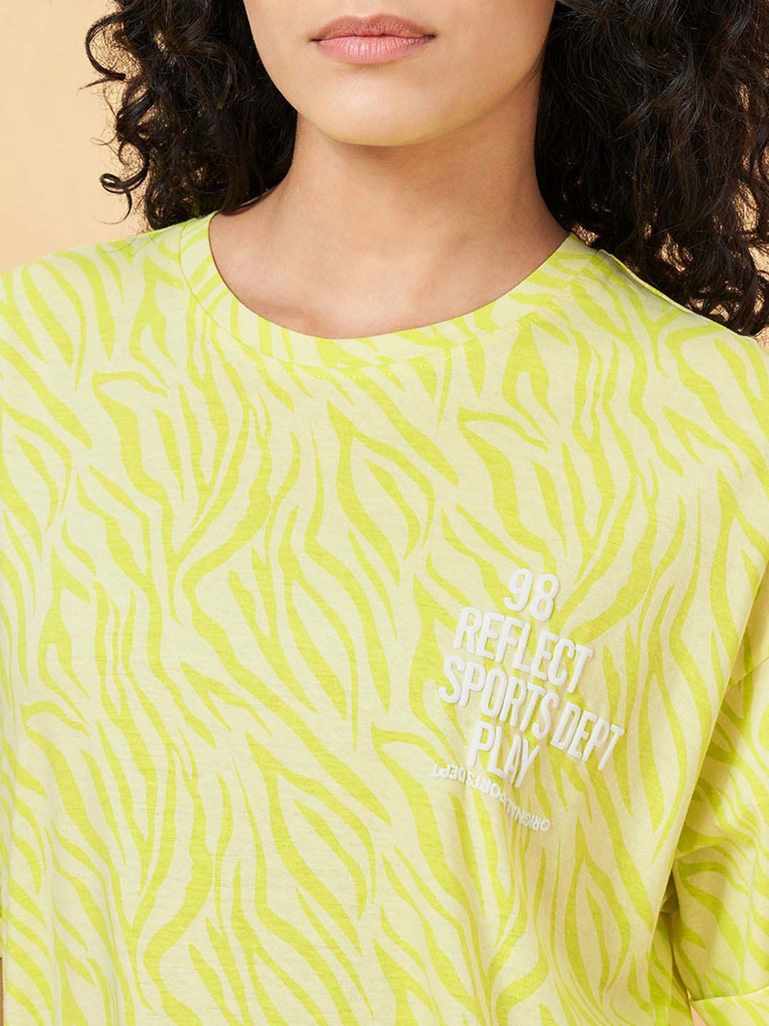 Ajile by Pantaloons Green Cotton Printed T-Shirt