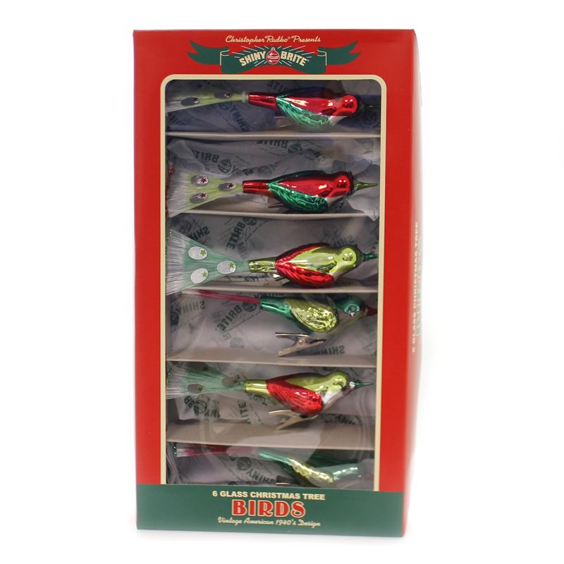 Shiny Brite 1.0" Hs Bird Clips Holiday Splendor St/6 Ornaments  -  Ornament Sets