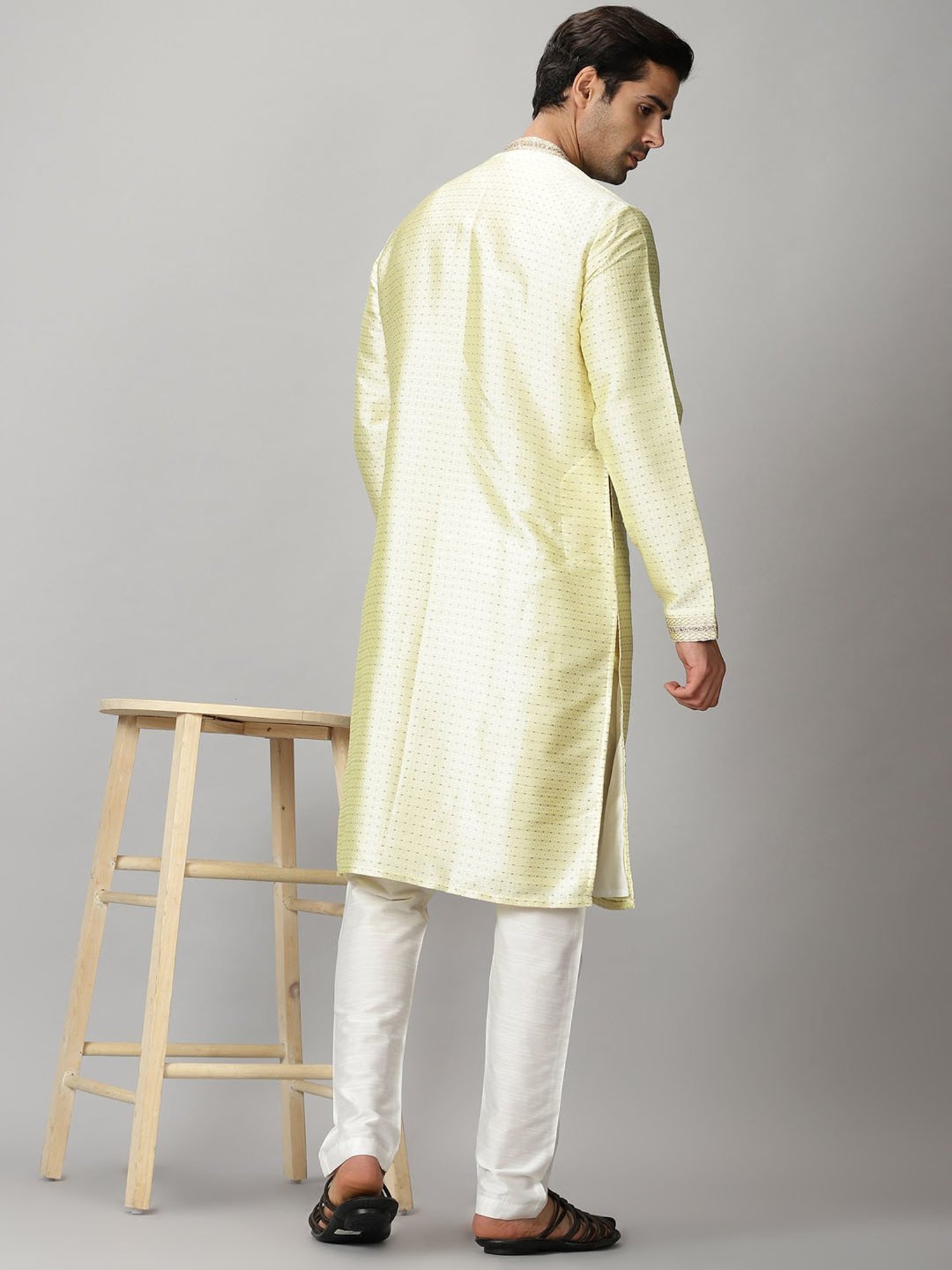 Saffron Threads Lemon Yellow Jacquard Kurta