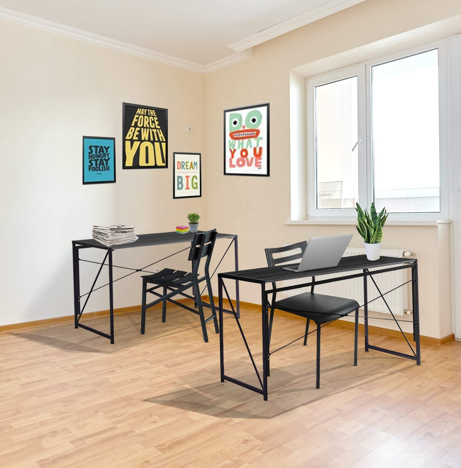 Folding Table Computer Desk, Modern Home Office Desk for PC or Laptop, Gaming Study Work Writing Foldable Desk Table for Small Spaces, Gray Wood Desk, 39 Inches