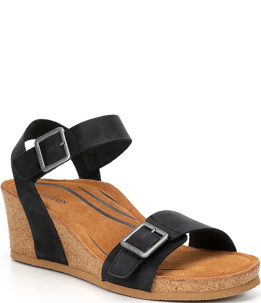 Aetrex Lexa Leather Wedge Sandals