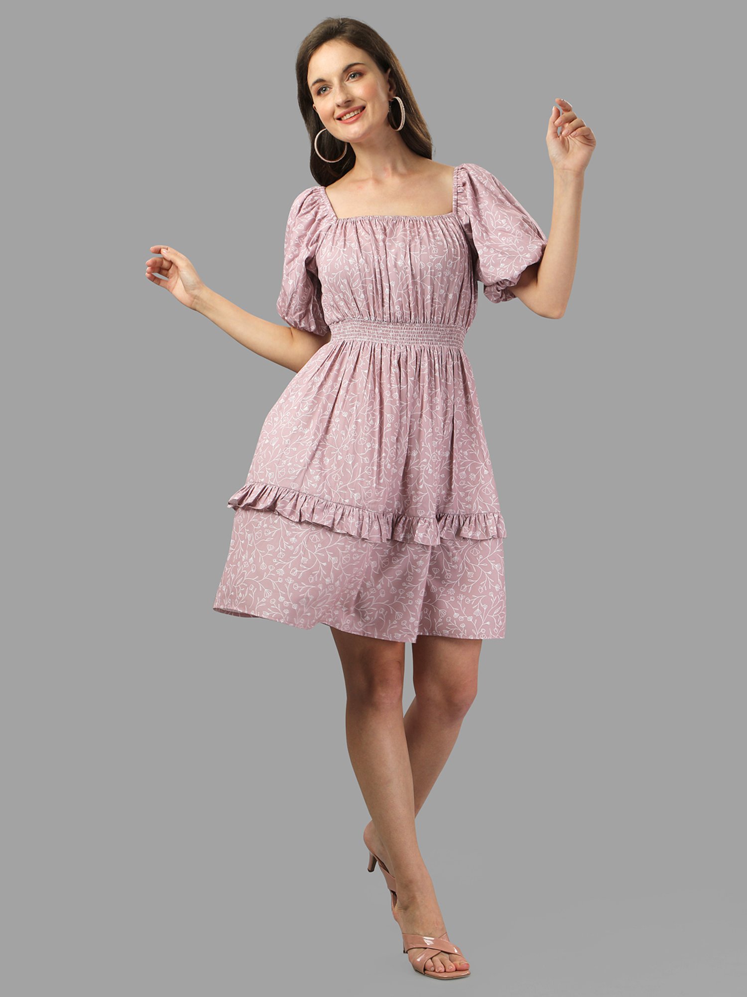 MASAKALI.CO Dusty Pink Printed Fit & Flare Dress