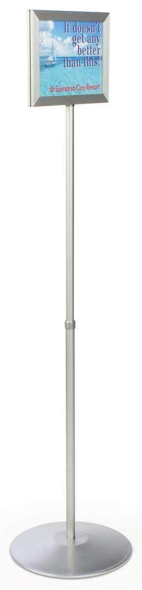 Displays2go Pedestal Sign Stand with Telescoping Height-Adjustable Design, Double-Sided Frame with Top-Loading Setup for 11 x 8.5 Prints - Silver/Aluminum (TLSCH)