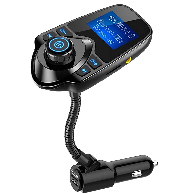 Wireless In-Car Bluetooth FM Transmitter Radio Adapter Car Kit W 1.44 Inch Display Supports TF/SD Card and USB Car Charger for All Smartphones Audio Players