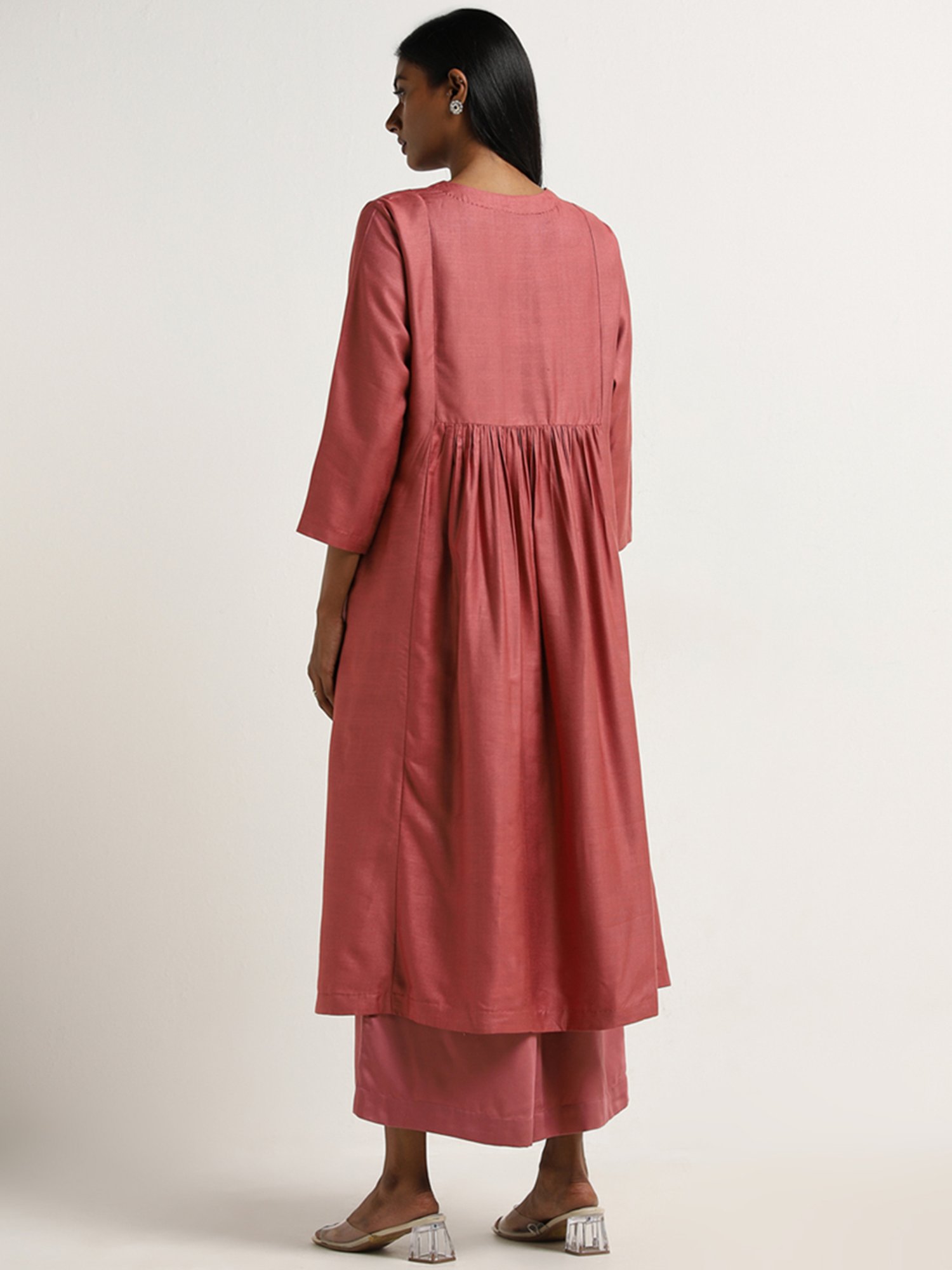 Zuba by Westside Dusty Pink Embroidered A-Line Kurta