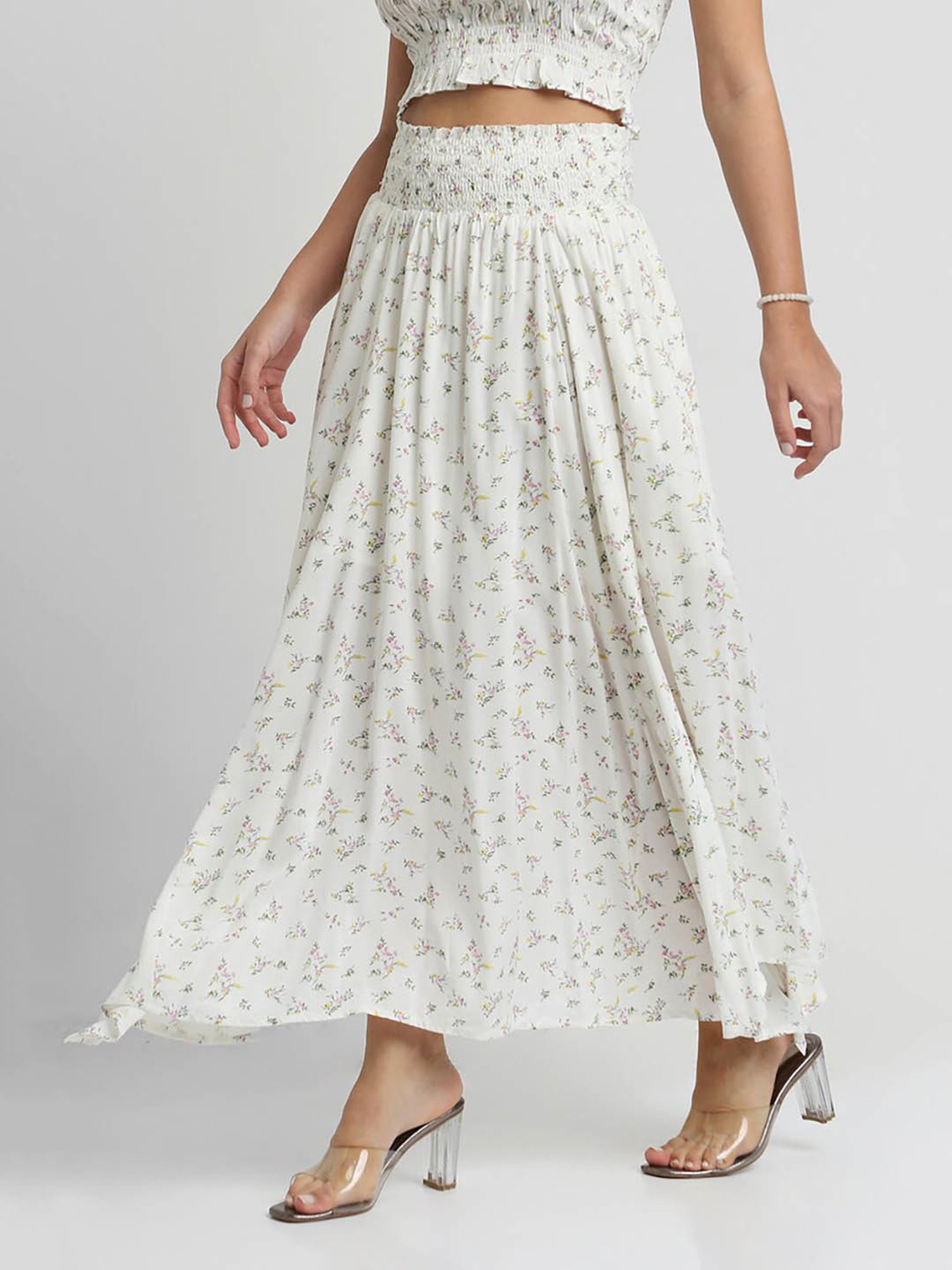 Belle Fille Sky Blue & Beige Printed Skirt