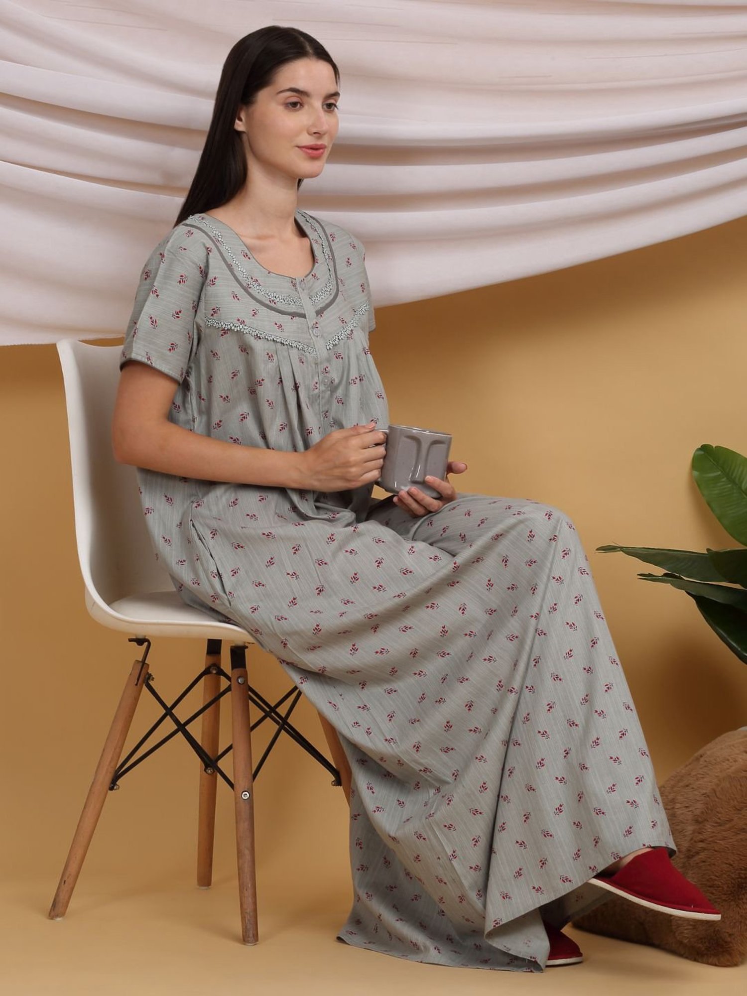 Sweet Dreams Grey Cotton Printed Night Gown