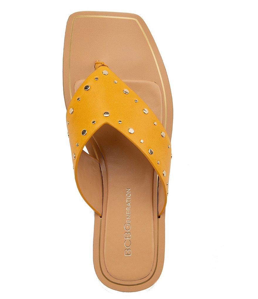 BCBGeneration Ixina Leather Studded Square Toe Thong Sandals