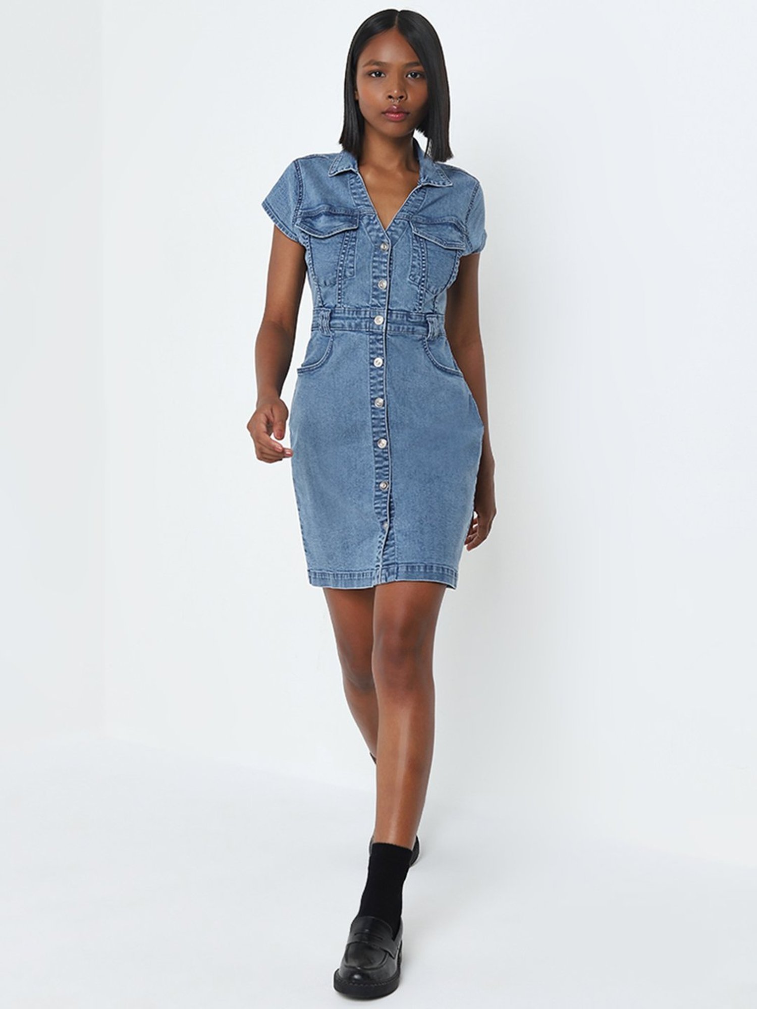 Nuon by Westside Blue Denim Shirt Dress