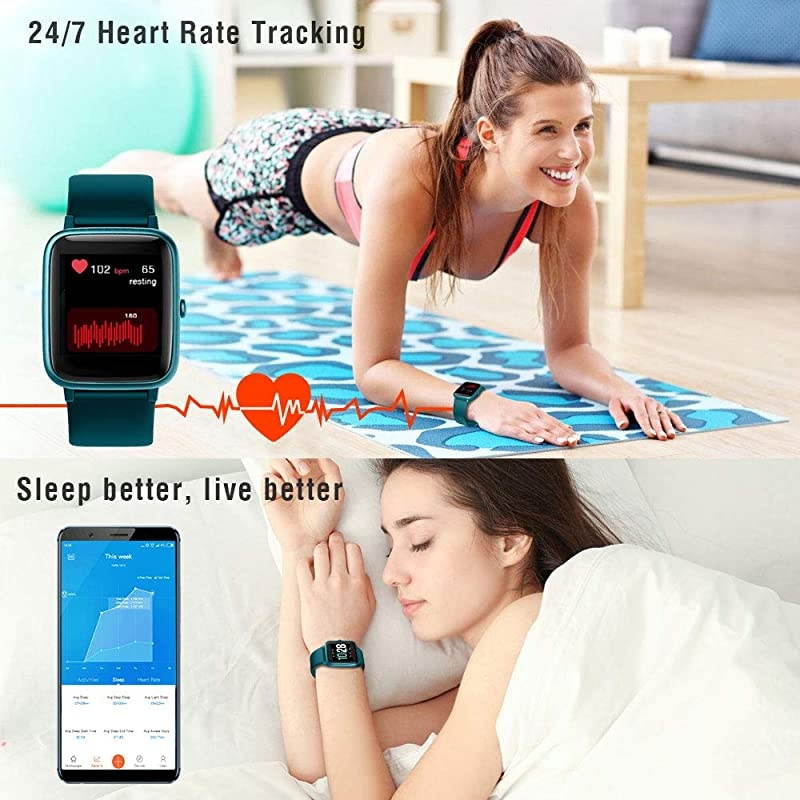 Smart Watch for Android Phones and iOS Phones, All-Day Activity Tracker with Heart Rate Sleep Monitor, 1.3" Full Touch Screen, 5ATM Waterproof Pedometer, Smartwatch for Men Women