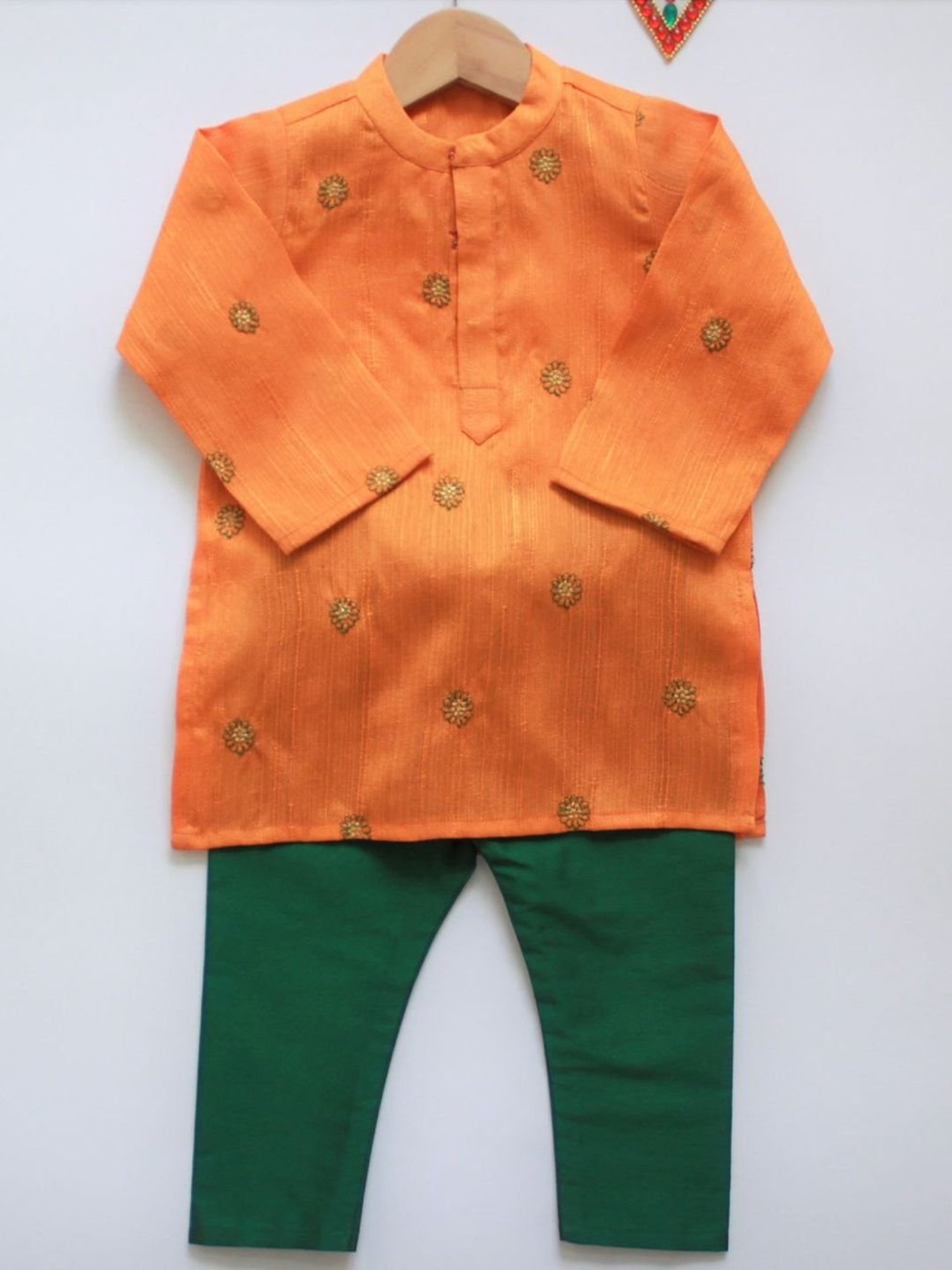 Many Frocks Kids Mustard Embellished Kurta Set