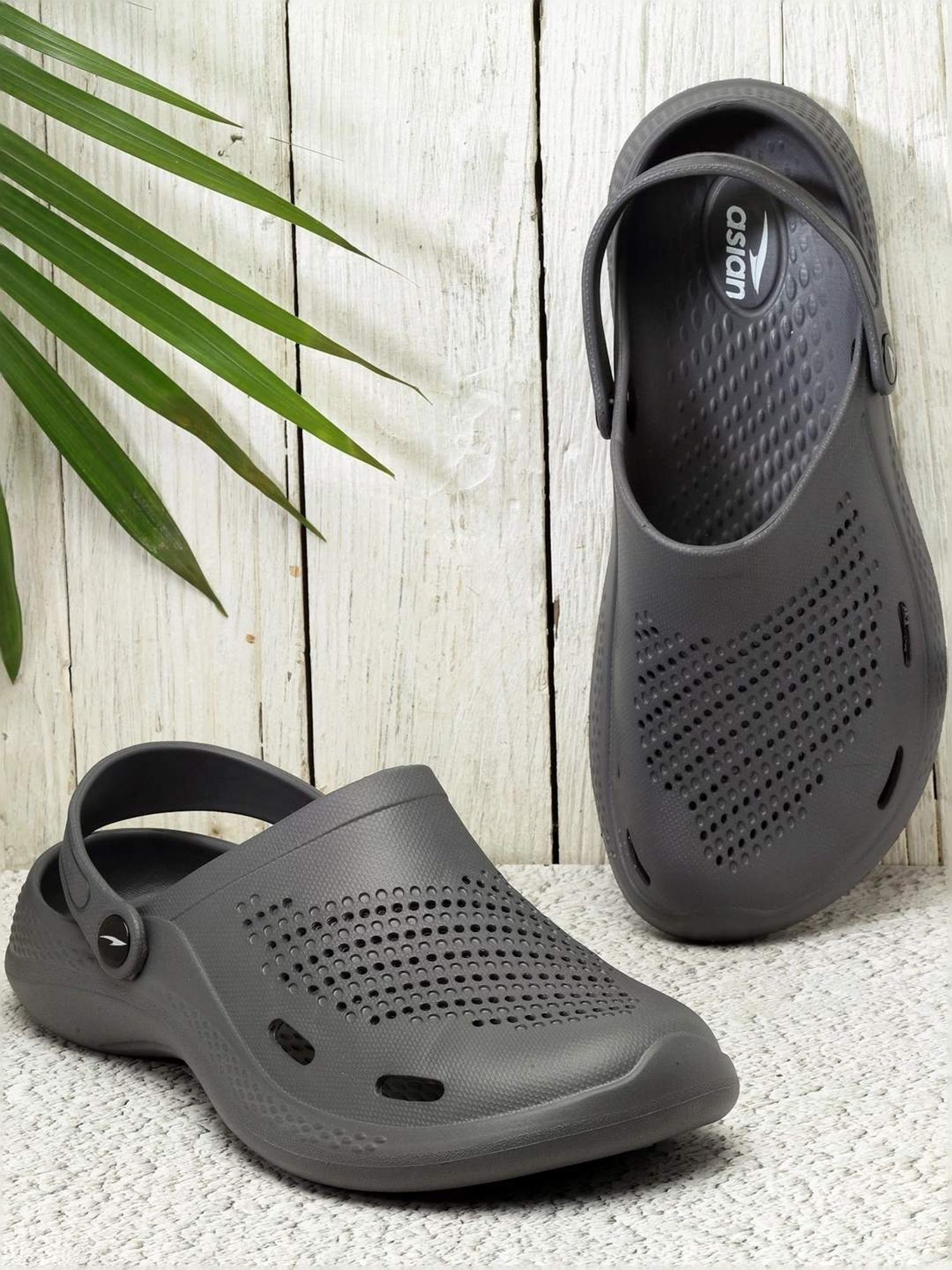 Asian Men's Smoke Grey Back Strap Clogs