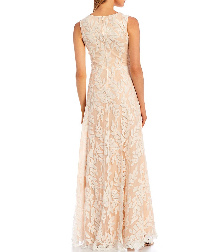 Tadashi Shoji Sequin Lace V-Neck Sleeveless Ball Gown