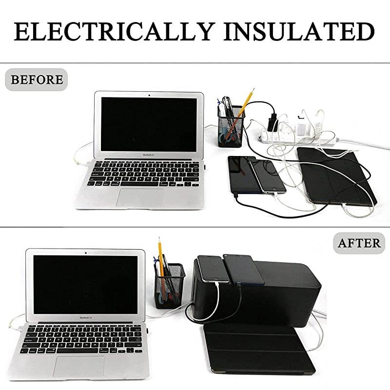 of 3 3 Cable Management Boxes + 3 Wire Ties Large Cord Box Organizers to Hold and Hide Power Strip Charger Adapter Power Cord Charging Station USB HUB Black