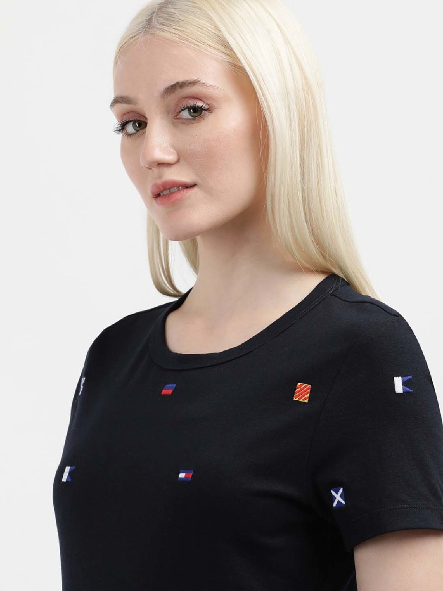 TOMMY HILFIGER Navy Cotton Embroidered T-Shirt