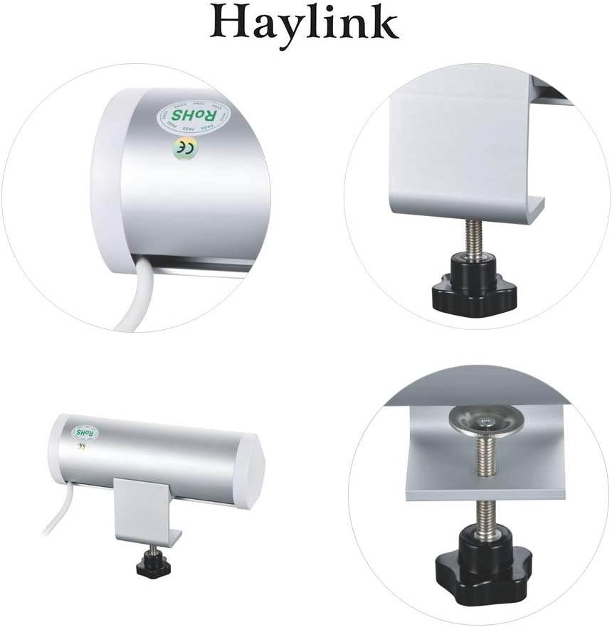 Haylink CE ROHS Approval Clamp Desktop Sockets 2 Port USB Charger 3 Outlet Strip 5ft Cord Home Office Reading Public Area Table Mount Multi-Outlets Aluminum Surge Protector Desk Strip (White)