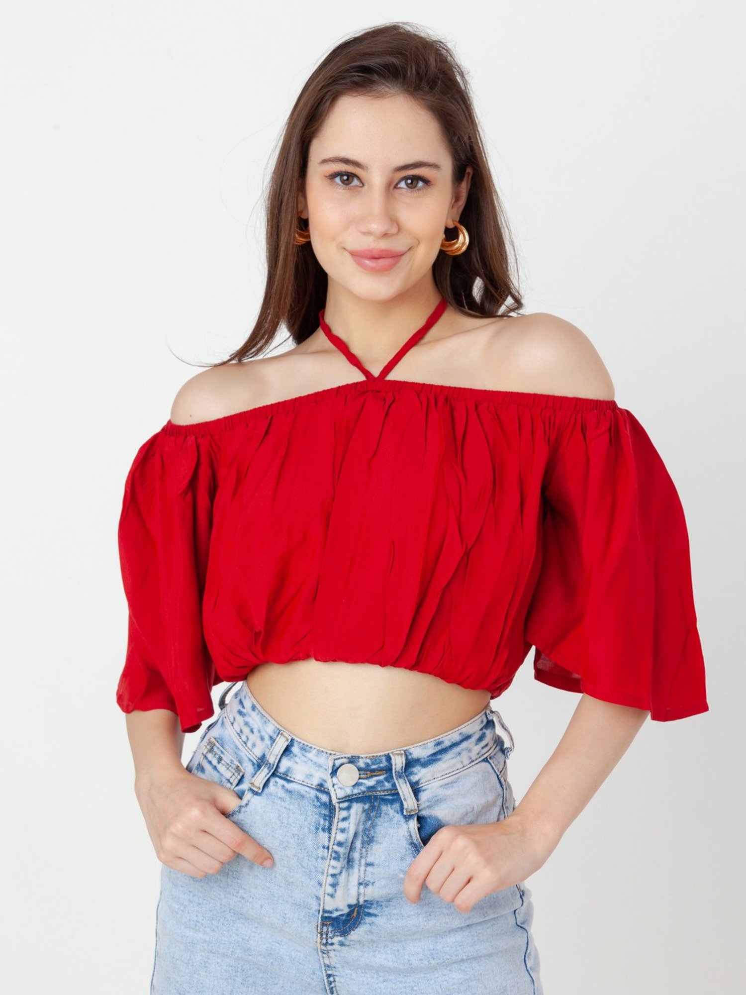 Zink London Red Regular Fit Crop Top