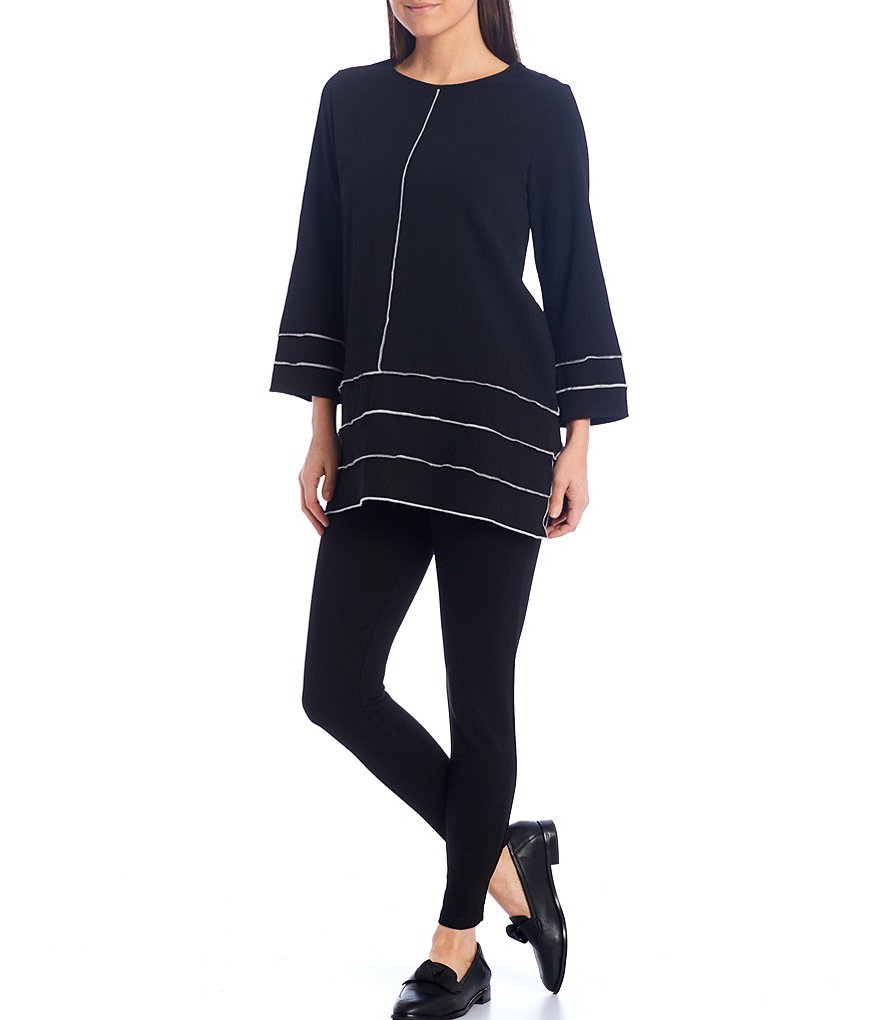 Calessa Petite Size Scoop Neck Seam Detail 3/4 Sleeve Tunic