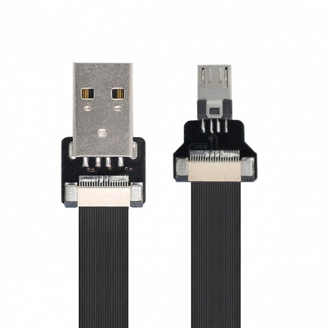 CY 0.5M USB 2.0 Type-A Male to Micro USB 5Pin Male Data Flat Slim FPC Cable for FPV & Disk & Phone