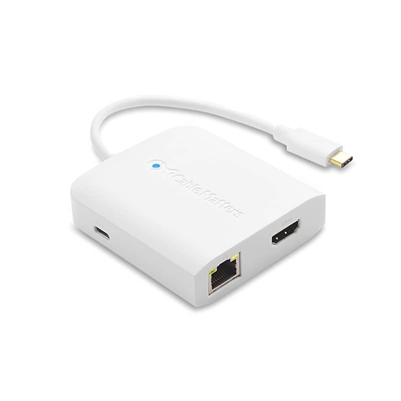USB C Hub with HDMI 4K 80W Charging Gigabit Ethernet and 3X USB in White USBC and Thunderbolt 3 Port Compatible with Surface Pro7 MacBook Pro Dell XPS and More