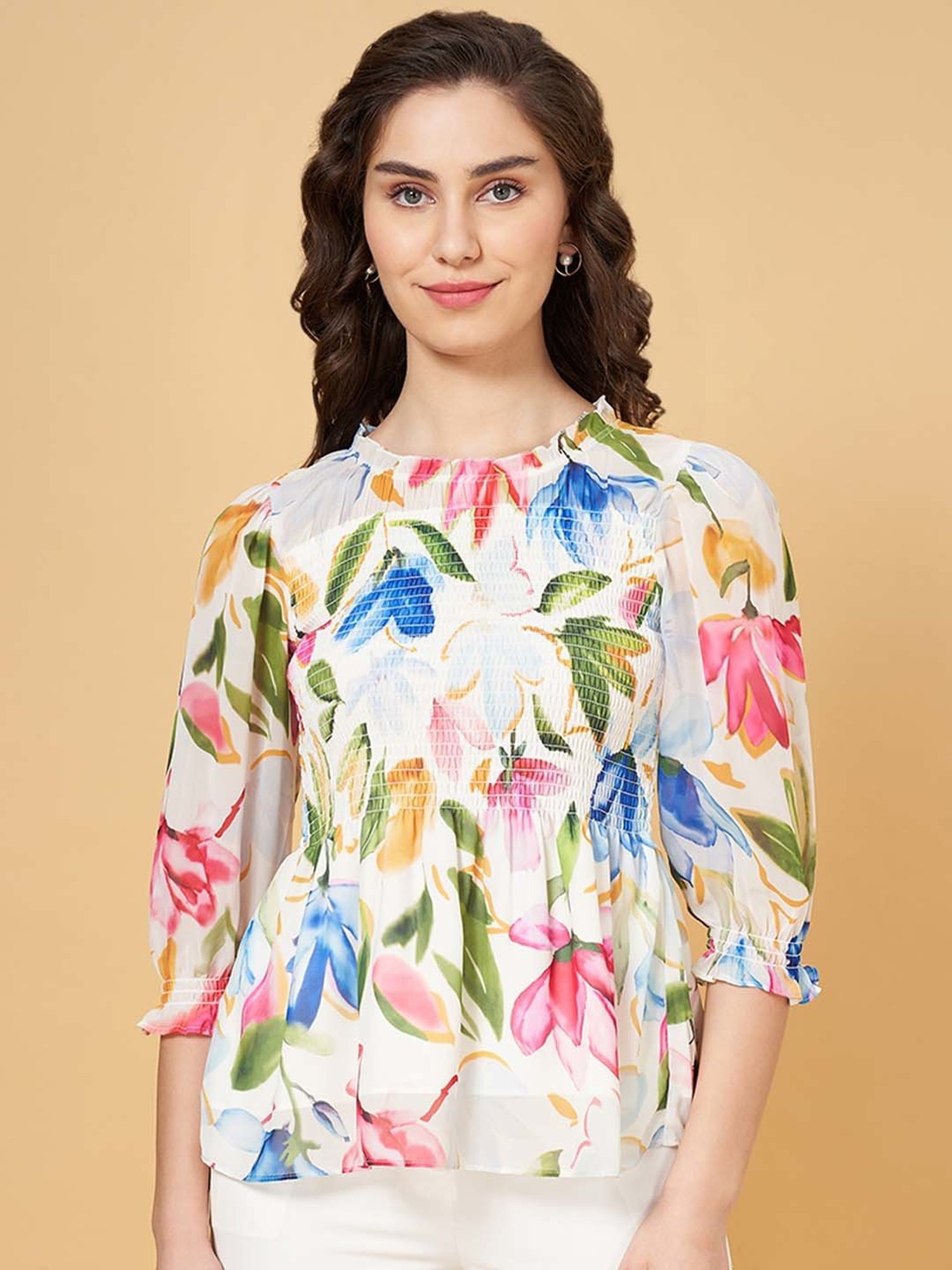 Honey by Pantaloons Ivory White Floral Print Top