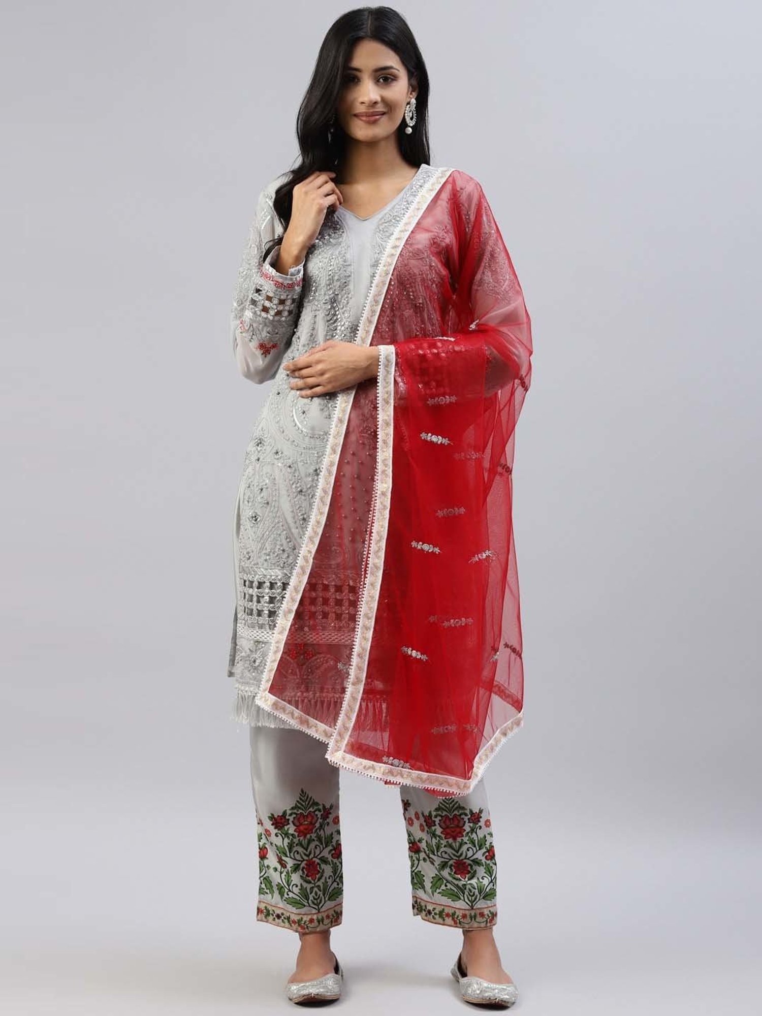 READIPRINT FASHIONS Grey Embellished Unstitched Dress Material