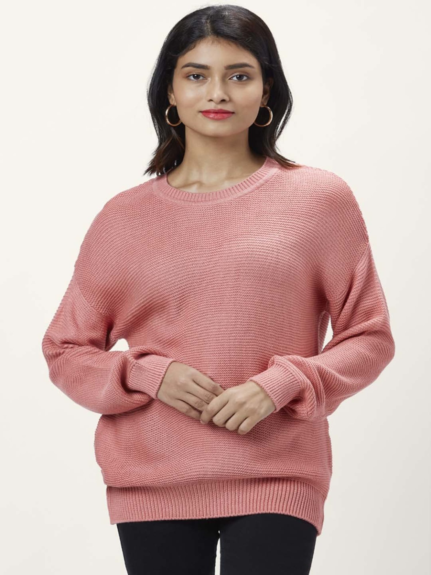 Honey by Pantaloons Pink Self Pattern Sweater
