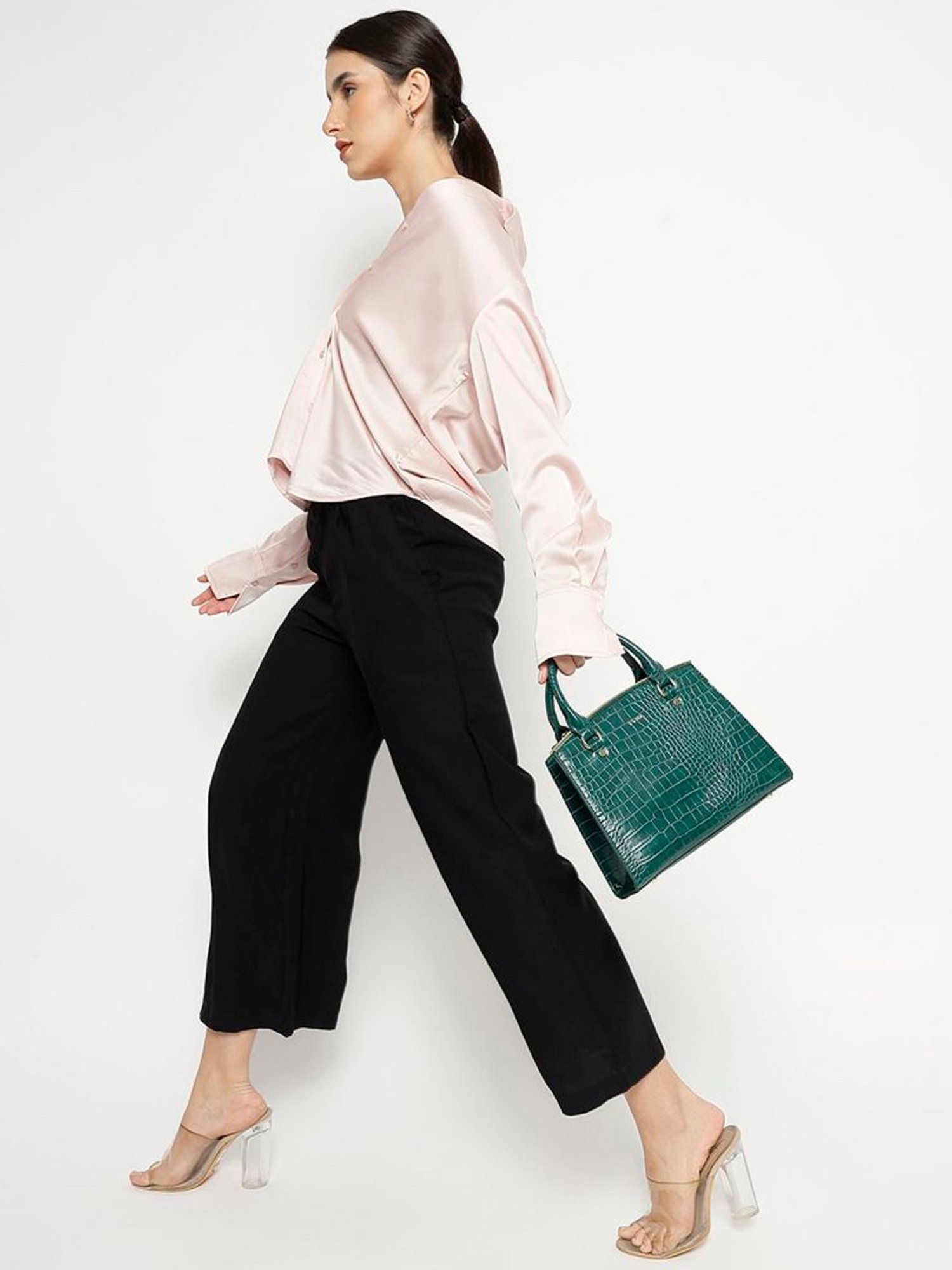 Tyra Calla Green Textured Faux Leather Handbag