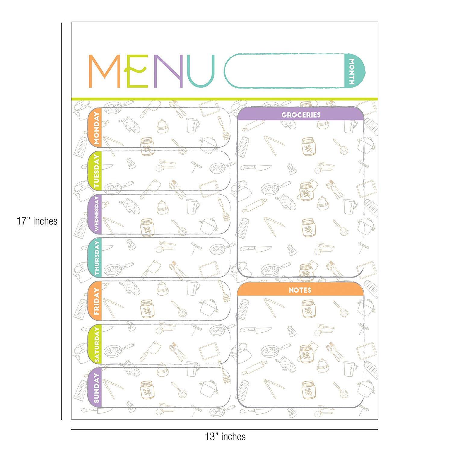 Best EXTRA LARGE 13 x 17 -inch Dry Erase or Wet Erase Laminated Magnetic Dry Erase Menu And Groceries Planner - Perfect for Refrigerators Keep a Weekly Meal Plan & Grocery List Blue & White