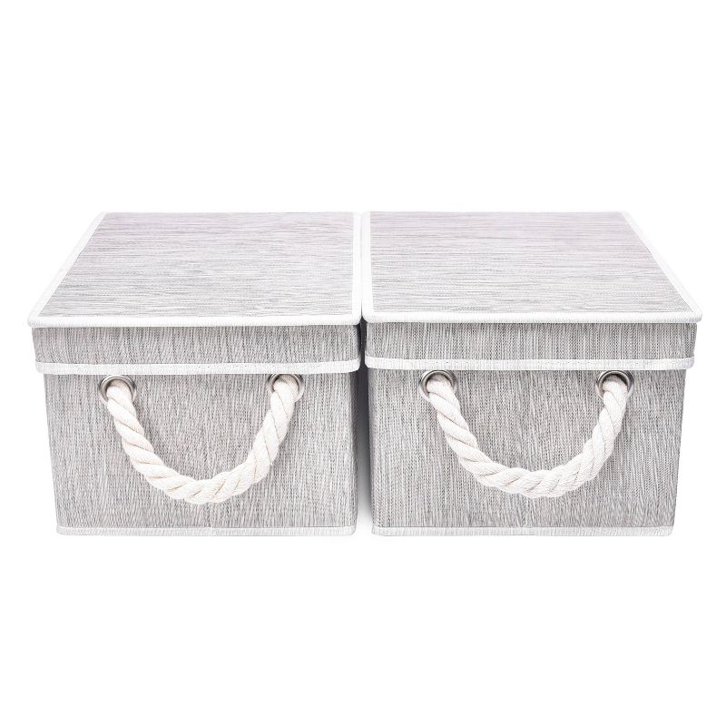 StorageWorks Set of 2 (11L) Rectangle Polyester Storage Bin with Lid and Cotton Rope Handles Clay