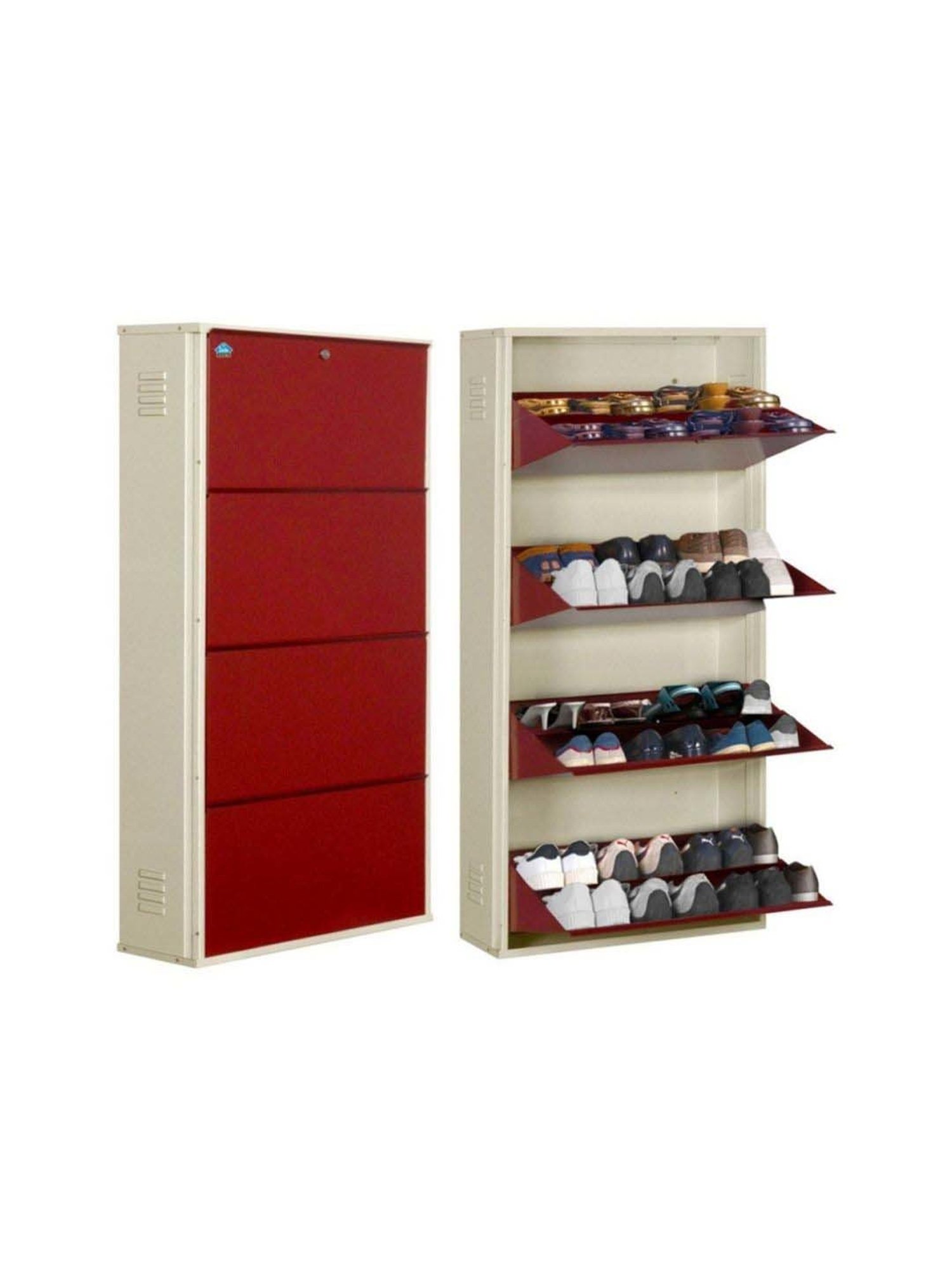 Delite Kom Metal Shoe Rack - 24" 10 Shelf, Double Decker, Ivory, PowderCoat, Wall Mount, DIY