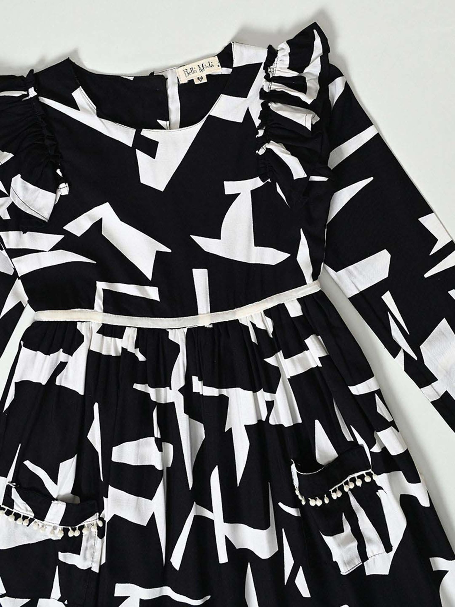 Bella Moda Kids Black Cotton Printed Full Sleeves Dress