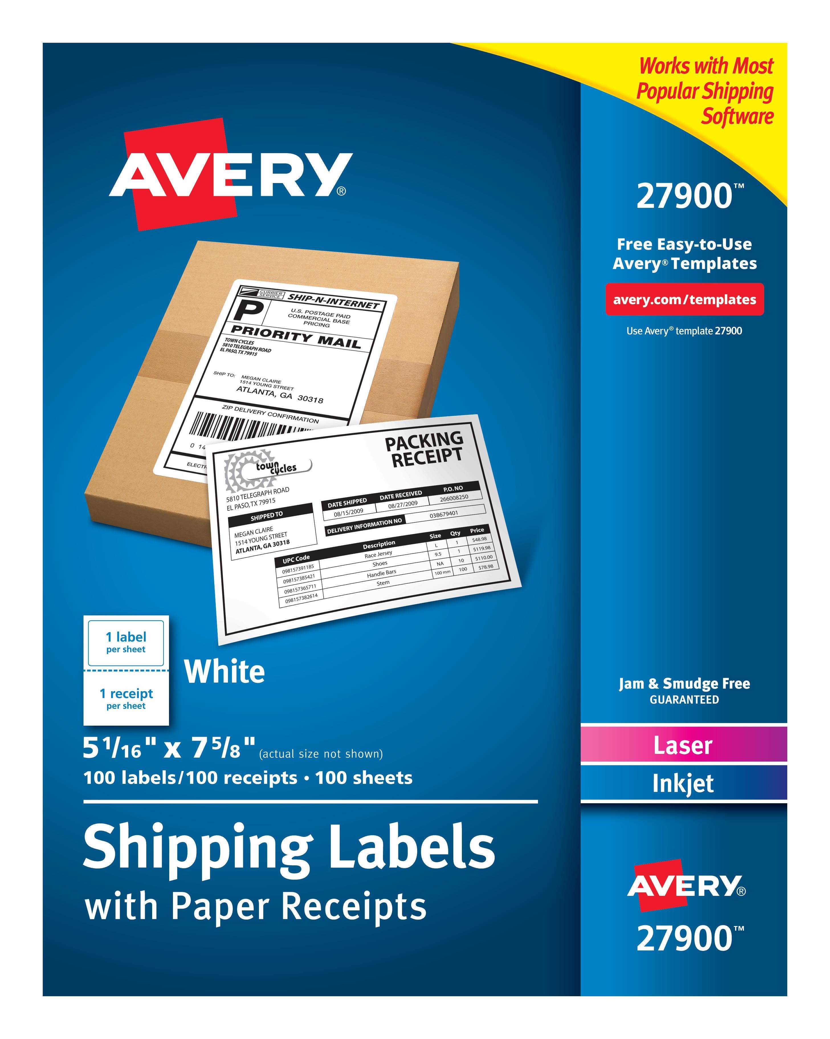 Avery; Bulk Shipping Labels with Paper Receipt - Permanent Adhesive - 5 1/16" Width x 7 5/8" Length - Rectangle - La