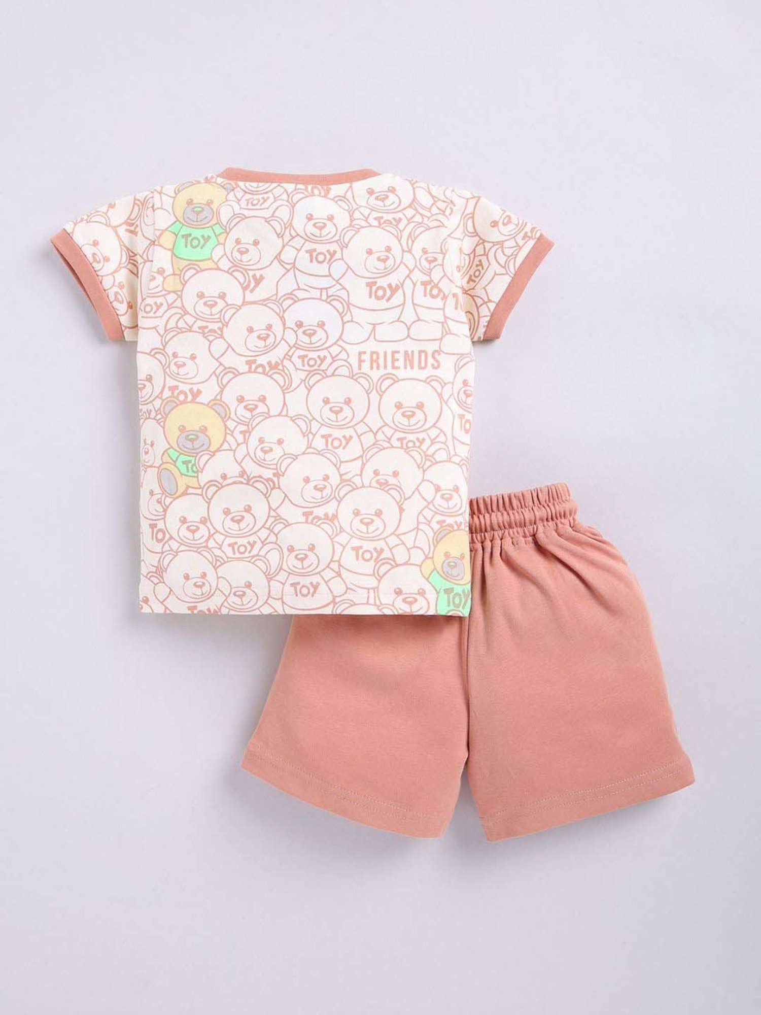 UNO KIDS Boys Peach Cotton Printed Top & Short sets