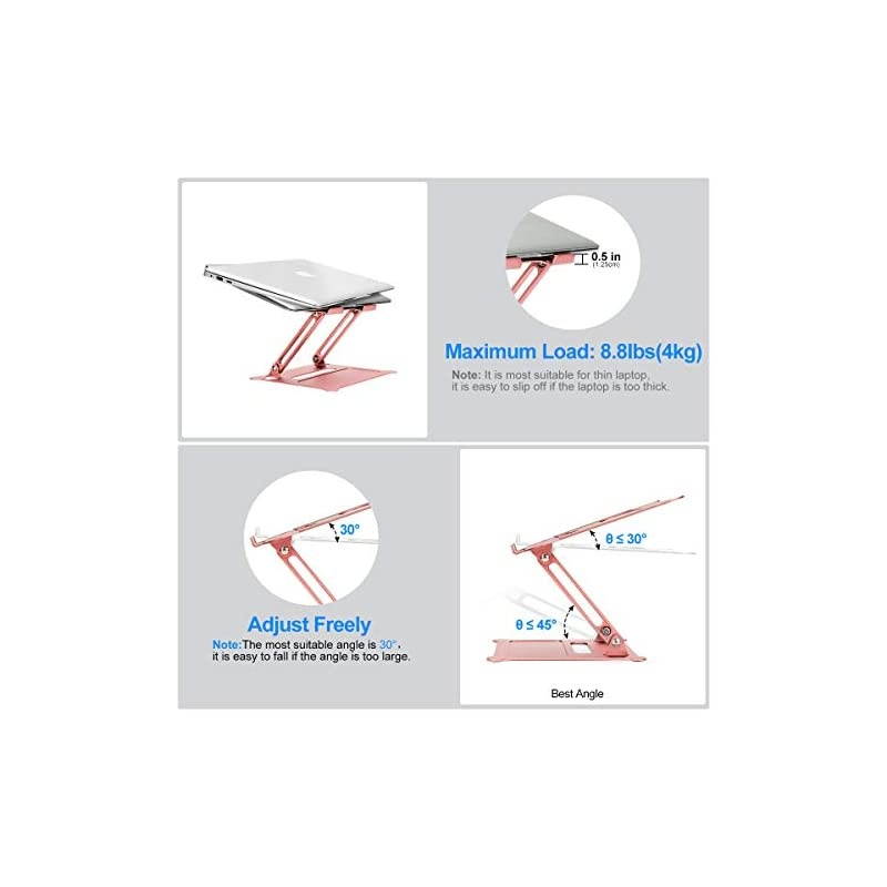 Laptop Notebook Stand Holder Adjustable Ultrabook Stand Riser Portable Compatible with laptops 10-15.6"(Rose Gold)