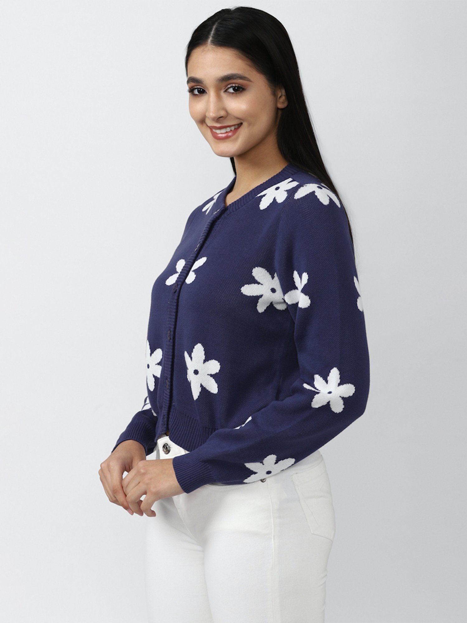 Forever 21 Navy Round Neck Cardigan