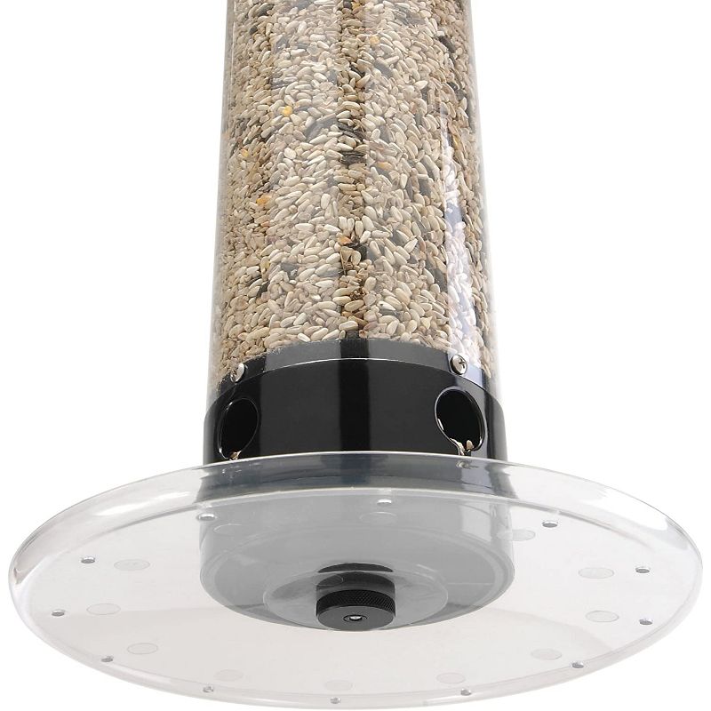 Droll Yankees 5 Pound Capacity 28 Inches Tall Yankee Tipper Squirrel Proof Bird Feeder with Weight Sensitive Tray for Ground Feeding Birds, Black