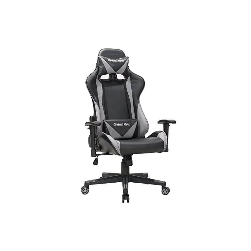 Back PU Leather Swivel Gaming Chair with Adjustable Lumbar Support Headrest Footrest Video Game Chair Racing Office Chair (Bule)